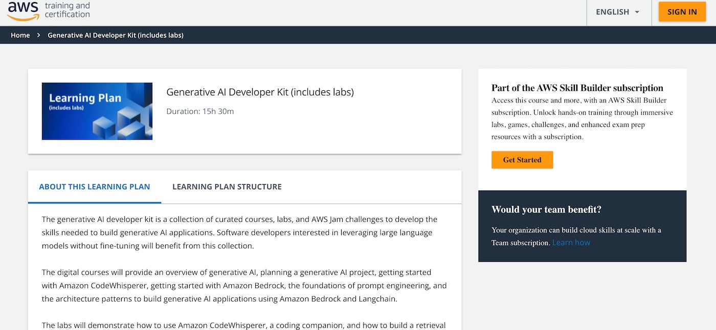 The AWS Generative AI Developer Kit course.