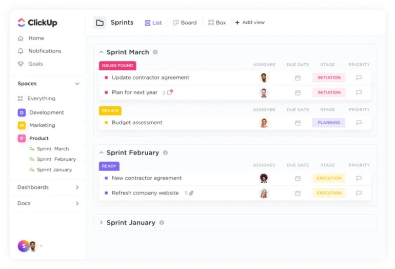 ClickUp’s project management dashboard.