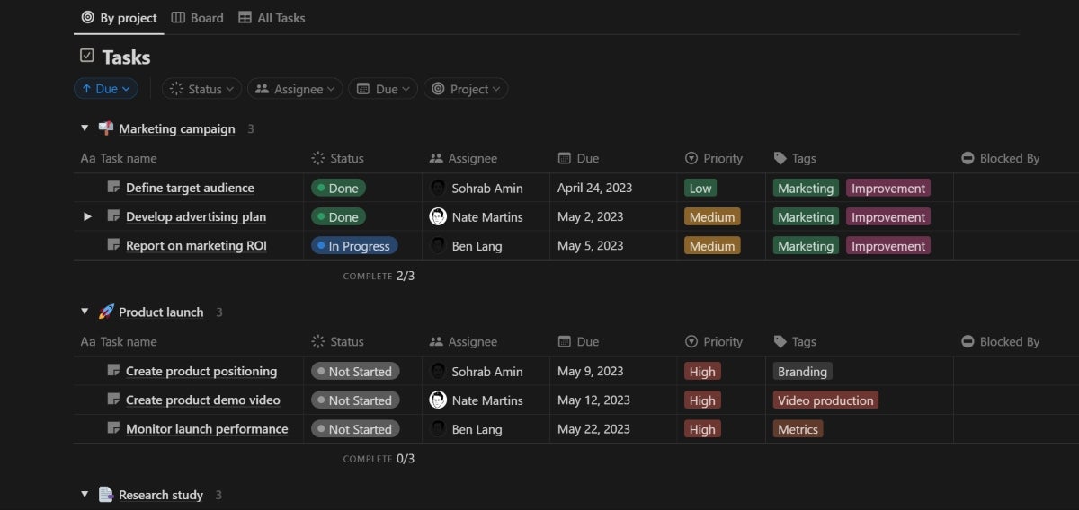 A project management template in Notion.