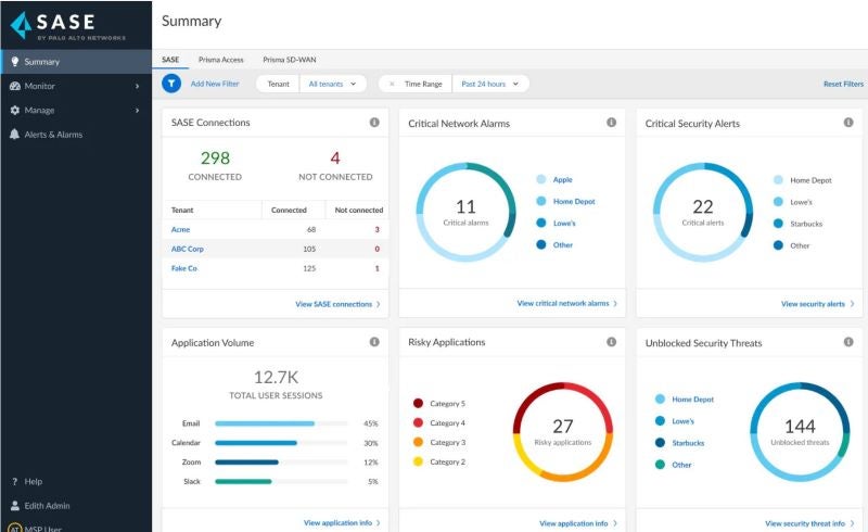 Prisma Access SASE connection dashboard.